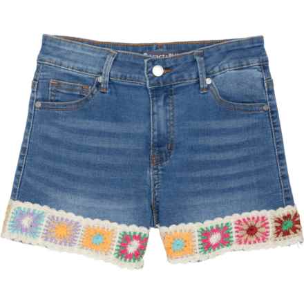 Tractr Big Girls Brittany Crochet Hem Denim Shorts in Med Indigo