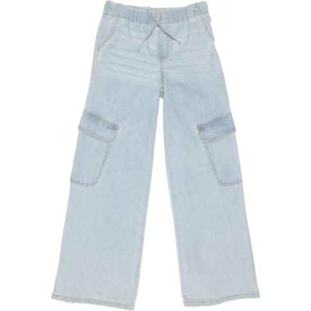 Tractr Big Girls Pull-On Cargo Pocket Wide-Leg Jeans in Light Indigo
