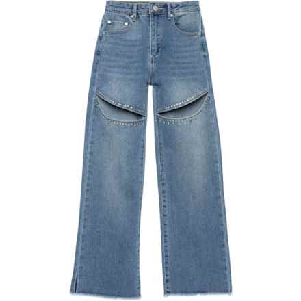 Tractr Big Girls Rhinestone Slit Jeans in Med Indigo