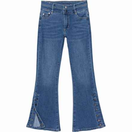 Tractr Big Girls Star Snap Double Waistband Flare Jeans - High Rise in Med Indigo