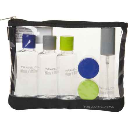Travelon Clear Zip-Top Pouch with Plastic Bottles - 7-Piece Set in Black/Multi