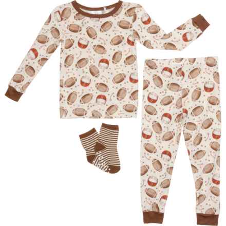 TRES BEAU ET BELLE Infant and Toddler Boys Football Pajama Set - 3-Piece, Long Sleeve in Football