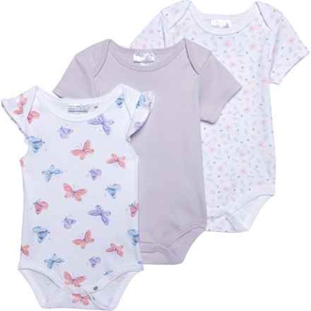 TRES BEAU ET BELLE Infant Girls Pima Cotton Baby Bodysuits - 3-Pack, Short Sleeve in Butterflies