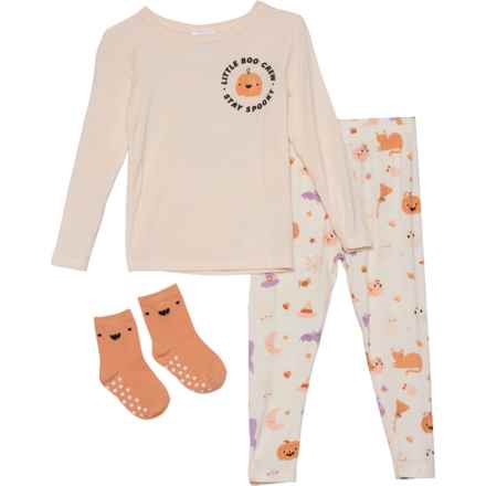 TRES BEAU ET BELLE Toddler Girls Halloween Pumpkin Pajamas with Socks - Long Sleeve in Multi