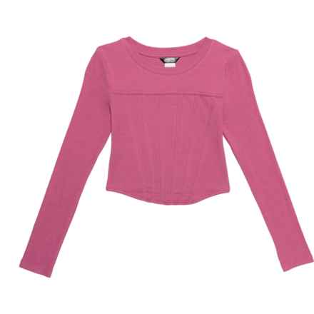 TRUCE Big Girls Ribbed Shirt - Long Sleeve in Dark Pink