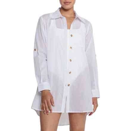 TRUE DESTINATIONS Cotton Voile Button-Front Solid Shirt - Long Sleeve in White