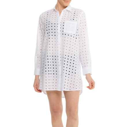 TRUE DESTINATIONS Eyelet Tunic Shirt - Long Sleeve in White