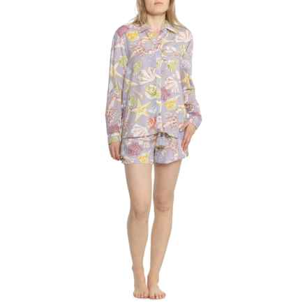 TRUE DESTINATIONS Printed Challis Shirt and Shorts Set - Long Sleeve in Multi