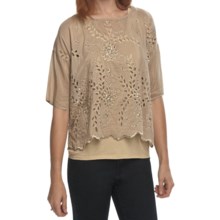 True Grit Cotton-Silk Eyelet Shirt - Short Sleeve (For Women) in Khaki - Closeouts