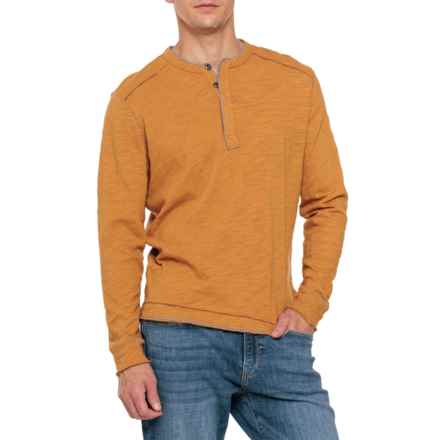 True Grit Sun-Washed Modern Henley Shirt - Snap Neck, Long Sleeve in Cognac