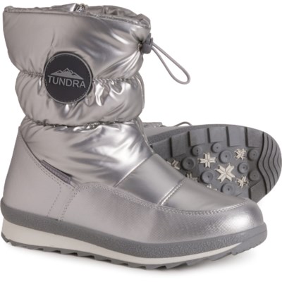 Tundra Little Girls Silver Puffy 2024 Boots, Sz 11M