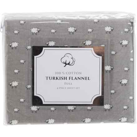 Turkish Flannel Full Cotton Sheep Sheet Set - 170 gsm, Grey in Grey