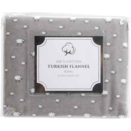 Turkish Flannel King Cotton Sheep Sheet Set - 170 gsm, Grey in Grey