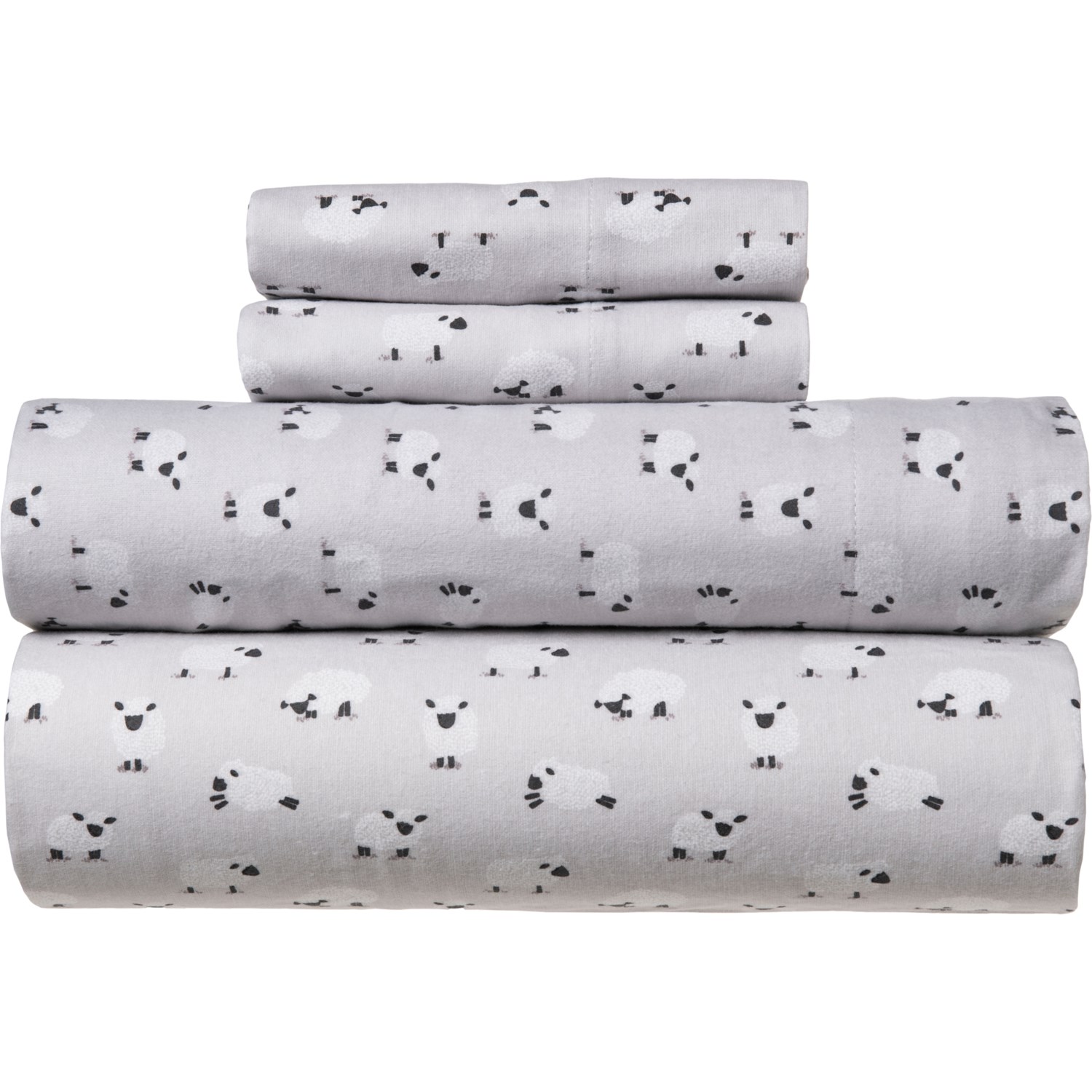 Turkish Flannel Queen Grazing Sheep Flannel Sheet Set 170 gsm, Grey