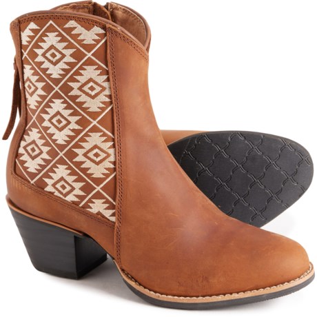 Twisted X Boots Embroidered Side Zip Western Booties - Oiled Saddle Leather, 7” (For Women) in Tan