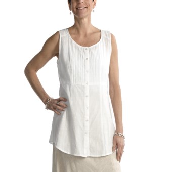 Two Star Dog Crinkle Cotton Shirt - Pintuck, Sleeveless (For Women) in Soft White
