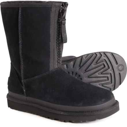 UGG® Australia Classic Short Zipper Tape Logo Boots - Suede (For Women) in Black