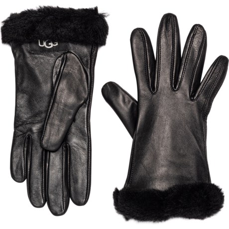 UGG® Australia Classic Shorty Tech Gloves - Leather (For Women) in Black