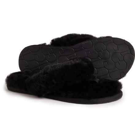 UGG® Australia Fluff Logo Flip-Flops - Sheepskin (For Women) in Black