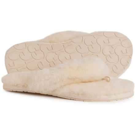 UGG® Australia Fluff Logo Flip-Flops - Sheepskin (For Women) in Natural