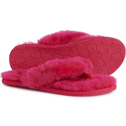 UGG® Australia Fluff Logo Flip-Flops - Sheepskin (For Women) in Radish