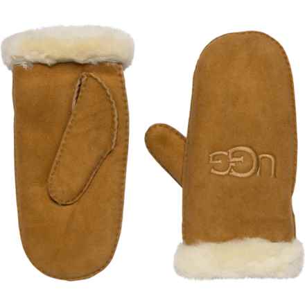 UGG® Australia Sheepskin Embroidered Mittens (For Women) in Chestnut