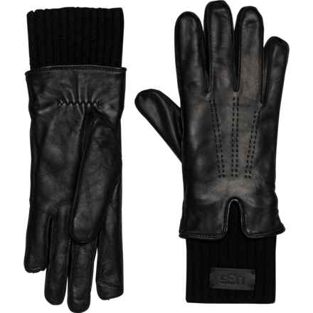 UGG® Australia Tech Knit Cuff Gloves - Leather (For Women) in Black