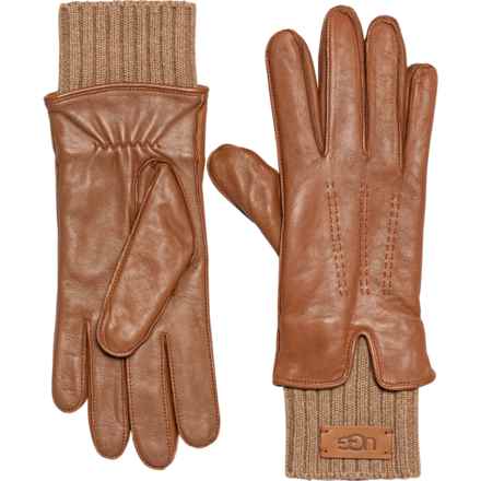 UGG® Australia Tech Knit Cuff Gloves - Leather (For Women) in Chestnut