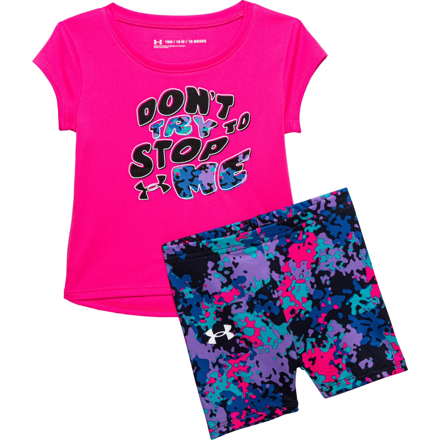 Under Armour Infant Girls Don’t Try To Stop Me Shirt and Shorts Set- Short Sleeve