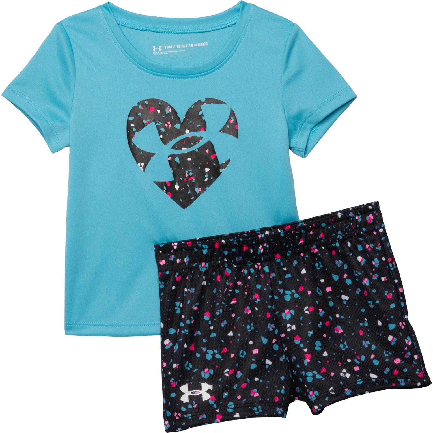 Under Armour Infant Girls Terrazzo Leopard Heart Shirt and Shorts Set - Short Sleeve
