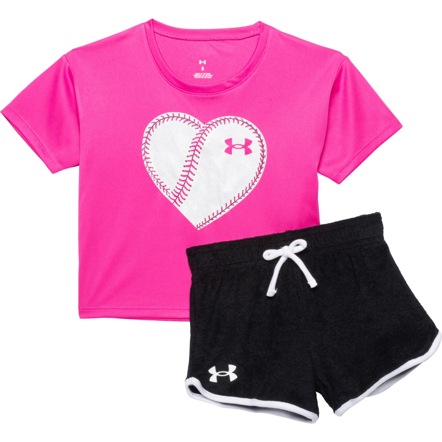 Under Armour Toddler Girls Softball Heart Shirt and Shorts Set - Short Sleeve