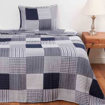 Urban Studio Twin Union Patchwork Quilt Set - 400 gsm, Navy in Navy