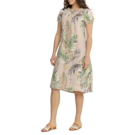 Valentina Naldi Made in Italy Tropical Midi Dress - Linen, Short Sleeve in Beige