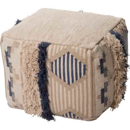 Aerin Moroccan-Inspired Pouf Ottoman - 18x18” in Navy/Ivory