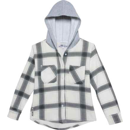 VINTAGE HAVANA Big Boys Hooded Button-Down Shirt - Long Sleeve in Plaid/Grey