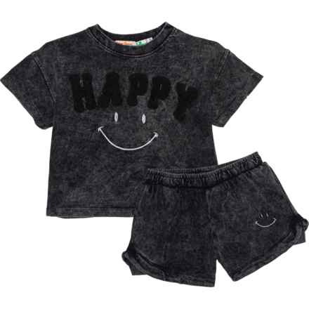 VINTAGE HAVANA Big Girls Happy T-Shirt and Shorts Set - Short Sleeve in Washed Black