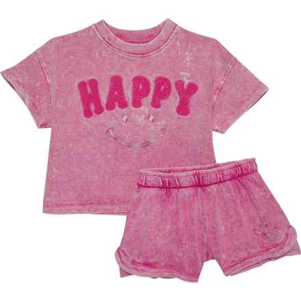 VINTAGE HAVANA Big Girls Happy T-Shirt and Shorts Set - Short Sleeve in Washed Pink