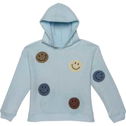 VINTAGE HAVANA Big Girls Smiley Patch Hoodie in Light Blue