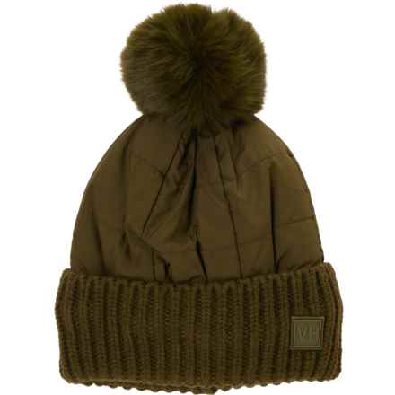 VINTAGE HAVANA Puffer Pom Beanie - Fleece Lined in Olive