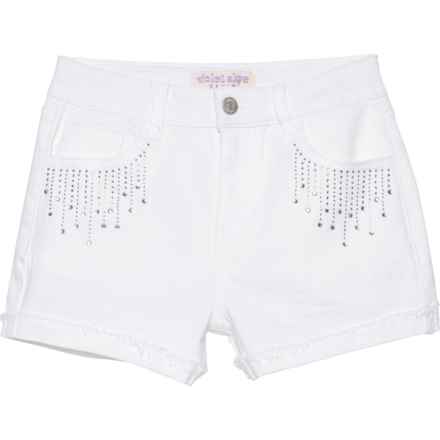 VIOLET SKYE Big Girls Rhinestone Denim Shorts in Bright White