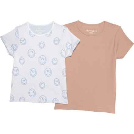 VIOLET SKYE Big Girls Seamless Jacquard T-Shirt - 2-Pack, Short Sleeve in Cement/Goat/Clear Sky/Smiley