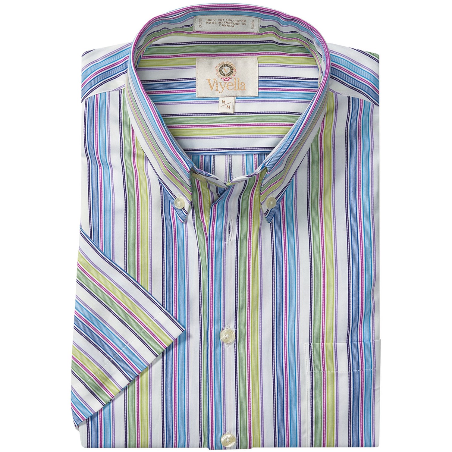 Viyella Cotton Stripe Sport Shirt - Button Down, Short Sleeve (For Men ...