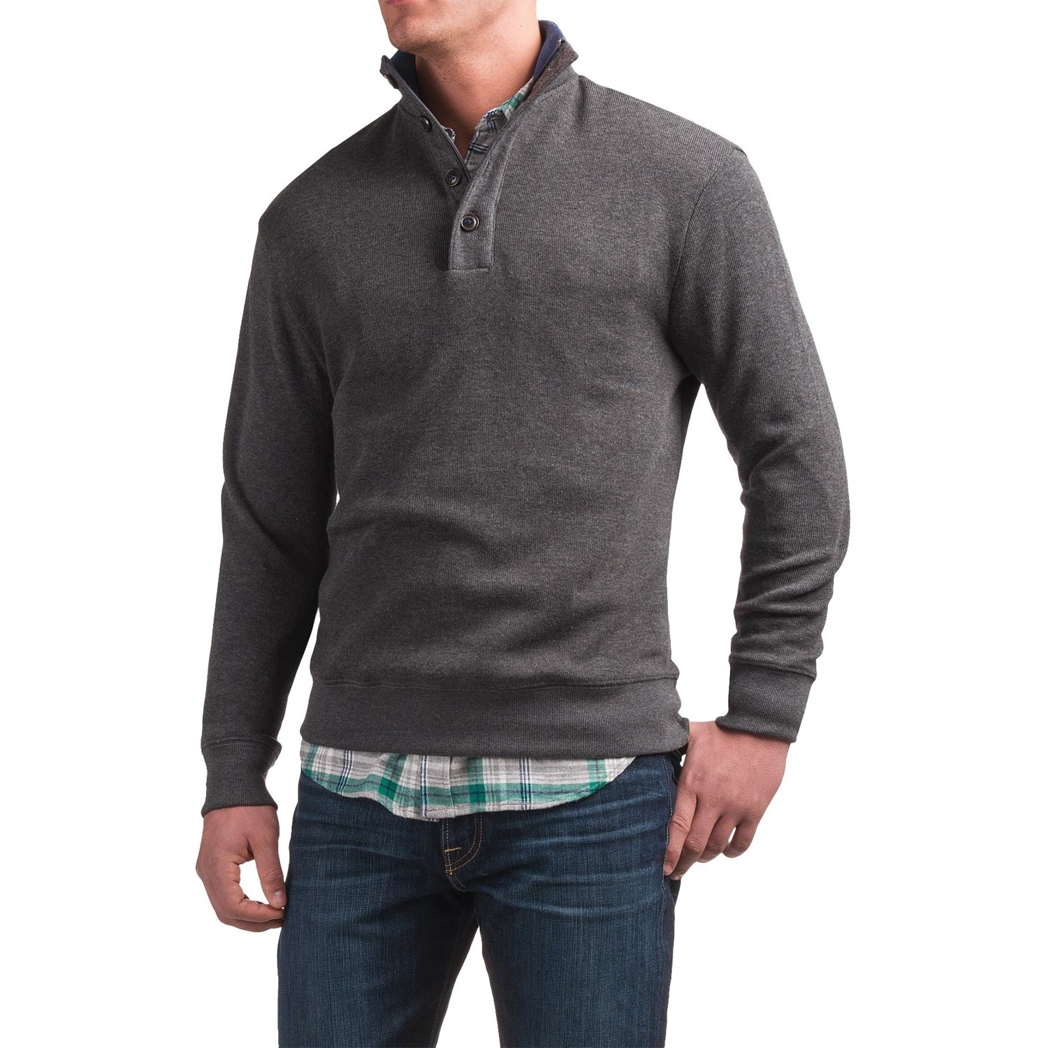 Viyella Zip and Button Mock Neck Sweater (For Men) - Save 63%