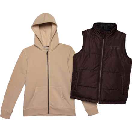 Weatherproof Big Boys Reversible Vest and Hoodie Set in Sand Khaki