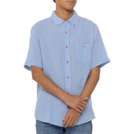 Weatherproof Vintage Airtex Textured Woven Camp Shirt - Short Sleeve in Fjord Blue
