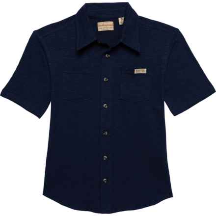 Weatherproof Vintage Big Boys Button-Front Slub Jersey Shirt - Short Sleeve in Navy