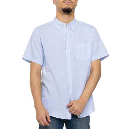 Weatherproof Vintage Button Front Linen and Cotton Shirt - Short Sleeve in Azure Blue
