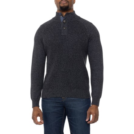 Weatherproof Vintage Button Mock-Neck Sweater in Tricolor Charcoal