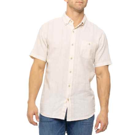 Weatherproof Vintage Dobby Texture Woven Button-Down Shirt - Linen, Short Sleeve in Bleached Sand
