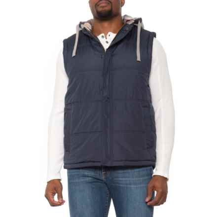 Weatherproof Vintage Flannel-Lined Hooded Vest - Insulated in Navy